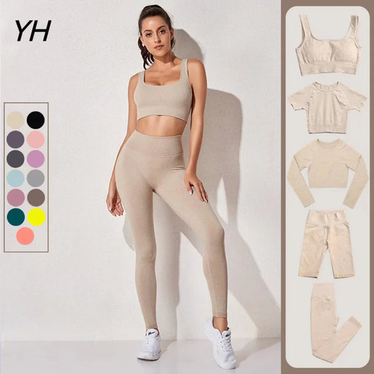 Yoga Set Seamless Women's Sportswear Workout Clothes Athletic Wear Gym Legging Fitness Bra Crop Top Long Sleeve Sports Suits